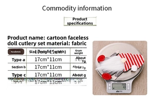 Size chart and weight details for gnome cutlery set holders with Christmas theme