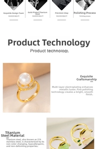 Detail view of gold plated rotatable ring with pearl and green stone in 316 stainless steel