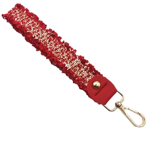 Red tweed wrist strap with golden metal clasp for bags and phone accessories