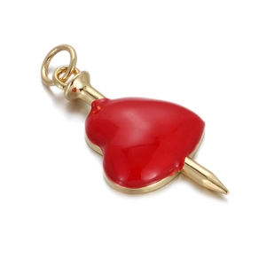 Detailed view of a red heart charm with a golden nail accent for DIY jewelry