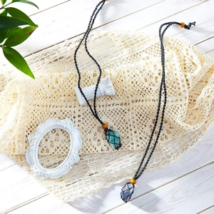 Handgewebte Netzkette Natursteinanhänger Verstellbares Seil Holzperle Ethnischer Schmuck Für Damen Herren