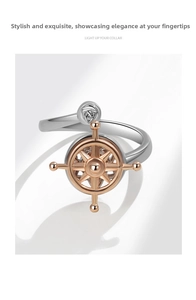 Detail shot of the nautical steering wheel rotating ring in silver and rose gold finish