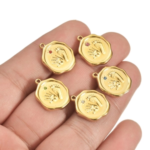 Golden stainless steel baby footprint pendants with colorful stones for DIY necklaces