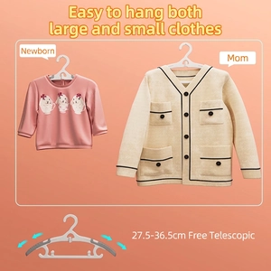 Adjustable white plastic clothes hanger for baby to adult sizes, 27.5-36.5cm extendable arms
