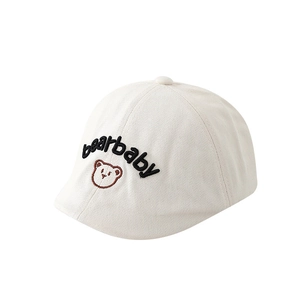 Béret réglable en coton beige pour bébé avec broderie ours et lettrage bearbaby