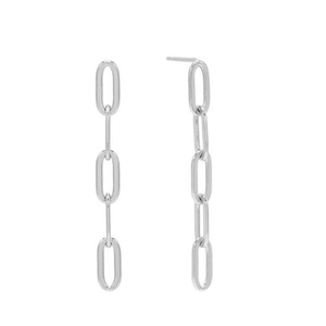 Macro detail of silver S925 sterling silver chain link drop earrings for women