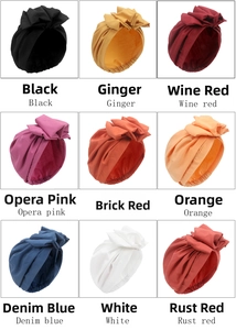 Nine color options for baby turban hats featuring elegant handmade twisted flower knots