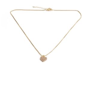 Detailed view of a gold-plated heart pendant necklace with shimmering crystal rhinestones