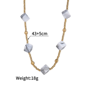 Detailed view of bohemian square marble necklace with length and weight specifications