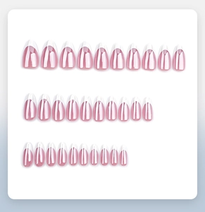 French tip almond press-on nails set in soft pink with 30 pieces of various sizes