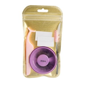 Self-adhesive false eyelashes set with pink tweezers, brush and #101A storage box
