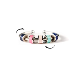 Rotating enamel spinner ring for anxiety with five colorful beads in silver finish