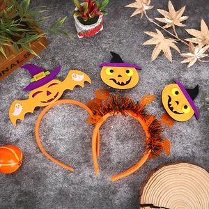 Halloween pumpkin headband set featuring orange mesh and felt ghost decorations