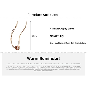 Size chart showing 49cm gold plated multilayer necklace with copper and zircon pendant