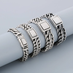 Men Stainless Steel Bracelet Heavy Punk Biker Style Antique Silver Woven Cuban Link Chain For Men