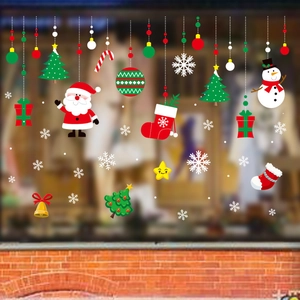 Christmas window static stickers featuring Santa, snowmen, and festive decorations