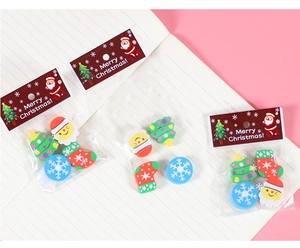 Christmas themed stationery set with mini Santa and tree erasers in OPP bag packaging