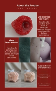 Detail shot of strawberry and cube scented candles showing natural handmade textures