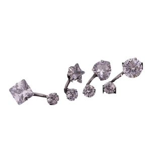 316L stainless steel belly button rings with zircon stones in four geometric shapes