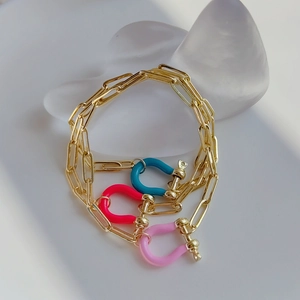 Paperclip Chain Bracelet Gold Plated Enamel U-Shape Horseshoe Buckle Hip Hop Ins Style Colorful Jewelry For Women