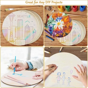 Round wooden DIY signs showing plain surfaces and painted Seattle skyline designs