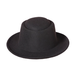 Classic children's black wool felt jazz fedora hat with a round dome and brim