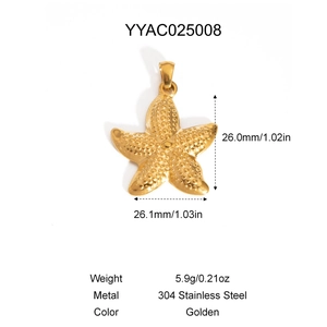Pendentif étoile de mer dorée en acier inoxydable avec dimensions de 26.0mm et poids