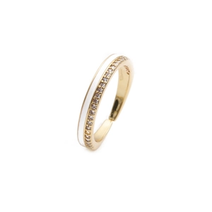 Adjustable gold ring with white enamel finish and shimmering zircon row detailing