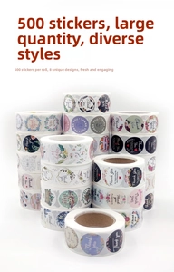 Detailed stack of multi-pattern floral Thank You stickers for gift sealing and baking