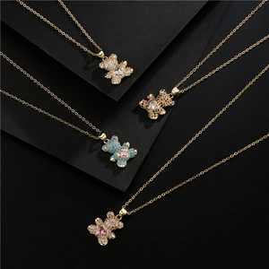 Cute Bear Pendant Necklace Copper With Micro-set Zircon Heart Stone Fashion Animal Jewelry For Women