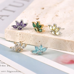 Eleganti orecchini a lobo a fiore in argento S925 con zirconi colorati design loto