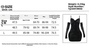 Detailed size guide table for velvet bodycon dress including bust and hip measurements