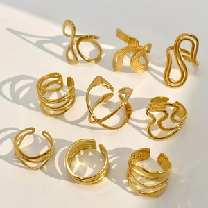 Minimalist irregular open golden rings in various fluid and hollowed designs for women