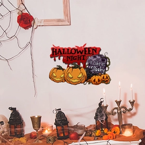 Close-up of Halloween wall stickers featuring bloody banner and spooky pumpkin pumpkin designs