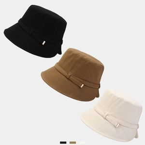 Women Bucket Hat Polyester Sun Protection Foldable Elegant Solid Color With Metal Buckle Decorative Retro Basin Hat