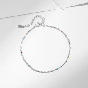 Minimalist S925 sterling silver beaded bracelet with colorful charms and heart pendant