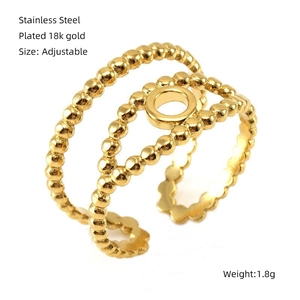 Detail view of double layer gold beaded ring showing 18k gold plated stainless steel