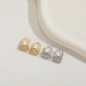 Luxurious 14K gold and silver plated heart lock earrings with sparkling zircon inlay