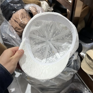 Breathable white floral lace octagonal beret cap for women with hollow-out summer design