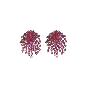 Pink rhinestone tassel heart earrings with gradient crystal stones and luxury fringe drops