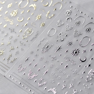 Embossed Nail Art Stickers Gold Silver Metallic Sun Moon Star Mythology Celestial Bohemian Design Self Adhesive Manicure