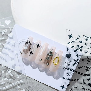 Nail Art Stickers Ultra Thin Self Adhesive Mechanical Punk Gothic Y2K Style Stars Crosses Hearts Chains For DIY Manicure