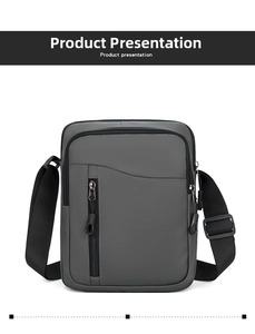 Dettaglio del tessuto Oxford grigio impermeabile e del design multitasche della borsa