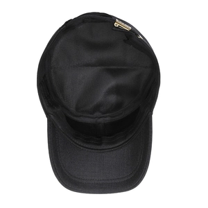 Classic black cotton flat top military cap for men with adjustable gold metal buckle