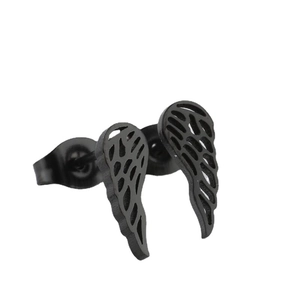 Vintage angel wing stud earrings in matte black hollow design for women's jewelry