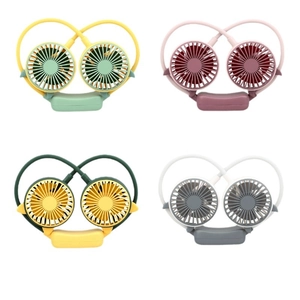 Portable neck fans in four colors including pink and yellow green for outdoor use