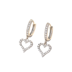 Elegant geometric heart hoop earrings with cubic zirconia inlay in silver finish