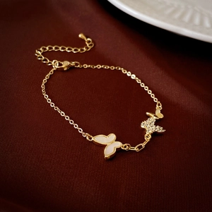 Bracelet Papillon Cuivre Plaqué Or 14K Nacre Zircon Bijoux Élégants Réglables Pour Femmes