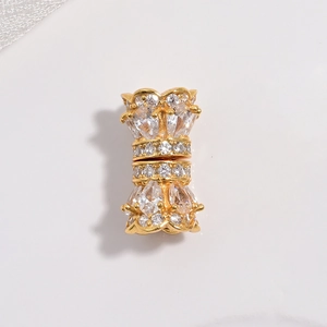 Macro detail of gold-plated S925 silver clasp with cubic zirconia for DIY necklaces