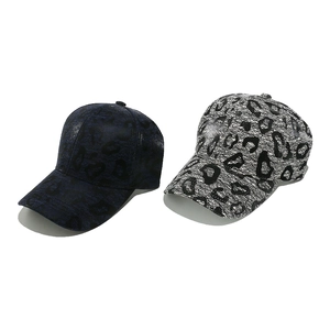 Women's vintage baseball caps with leopard print lace design in blue and black colors